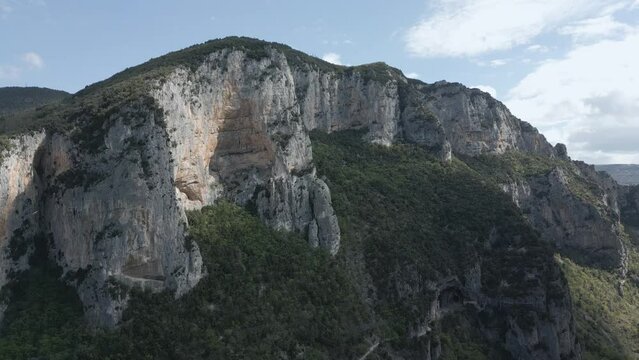 Drone footage over the gorge of Frasassi in Italy