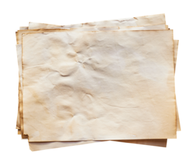 Old brown paper isolated on transparent background. Png realistic design element.