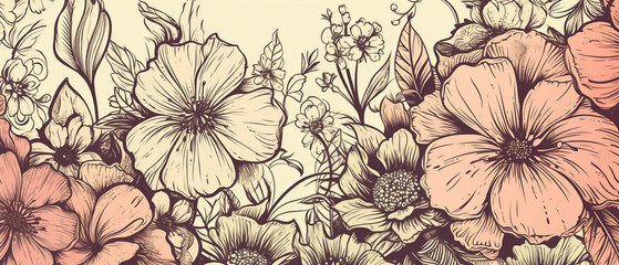 Floral background pattern with flower and leaves