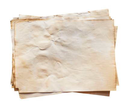 Old brown paper isolated on transparent background. Png realistic design element.