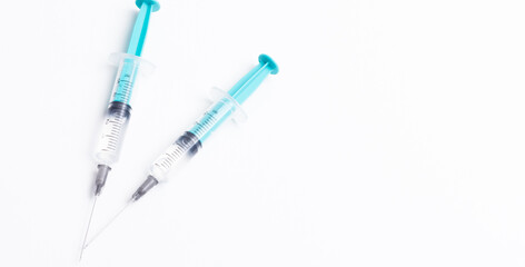Disposable plastic syringe prepared for injection and vaccination in the hospital. The concept of medicine and health