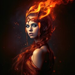 Obraz na płótnie Canvas Fantasy woman from the fire, Generative AI