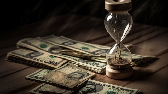 Money free us from the burden of time. Banking crisis. Deadline concept. Money income. Finance concept.