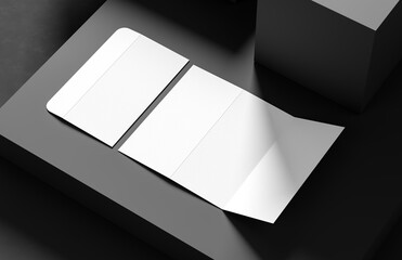 Envelope with paper mock up isolated on dark background. Business identity mock up isolated on dark background. 3D illustration.