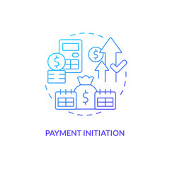 Payment initiation blue gradient concept icon. Automated clearing house process step. How ACH work abstract idea thin line illustration. Isolated outline drawing. Myriad Pro-Bold fonts used