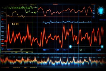 Fototapeta premium Oscilloscope waveform on its screen. Generative AI