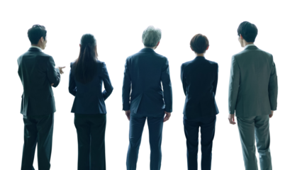 並ぶビジネスパーソンの後ろ姿　背景透過PNG