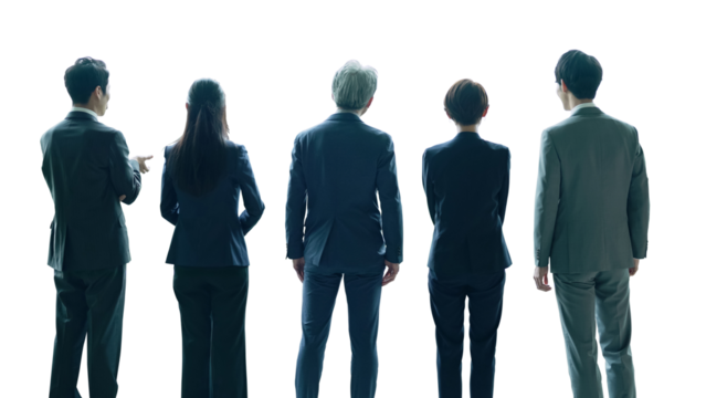 並ぶビジネスパーソンの後ろ姿　背景透過PNG