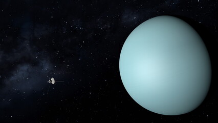 Obraz na płótnie Canvas Space probe orbiting Uranus, 3D rendering.