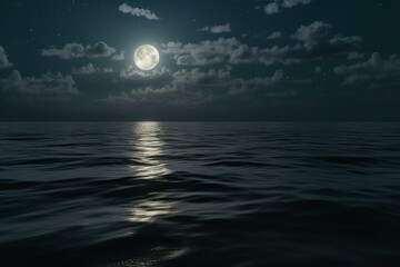 Nasa-furnished full moon shining over tranquil sea. Generative AI