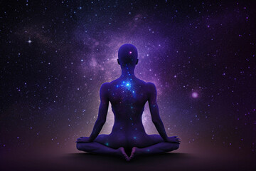 Personne en traine de m&eacute;diter avec un paysage spirituel,  IA g&eacute;n&eacute;rative, G&eacute;n&eacute;rative, IA 