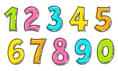 Set of various numbers from 1 to 0. Collection of cartoon numbers.