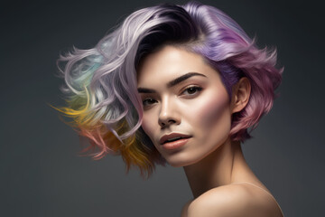 Colorful short hair style , Generative Ai	