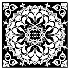 Floral Mandala Pattern Vector Black and White Design