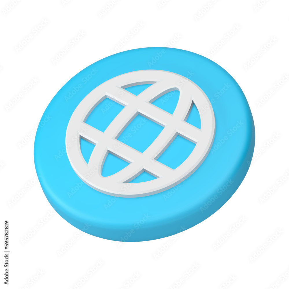 Poster internet browser web page global connection blue circle button isometric 3d icon realistic vector