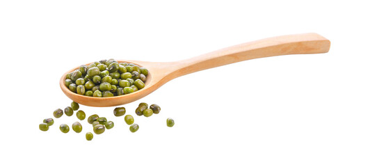 Mung beans in wood spoon isolated on  transparent png