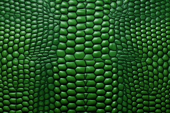 Green texture of crocodile patent leather, reptile pattern, abstract background of snake skin clothes. Textile design, material of fashion accessory. Fabric element. Image is AI generated.