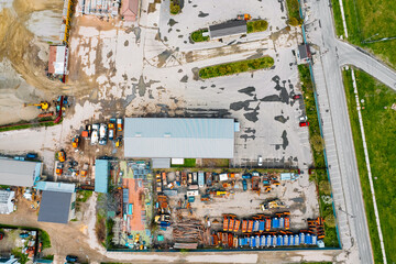 Top view of factory and machines