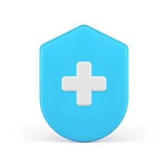 Obraz premium Health protection cross shield rescue safety assistance first aid guarding 3d icon realistic vector