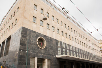 Facade of the old post office building in Naples, Italy.