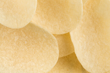 Prepared potato chips snack closeup view