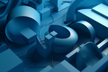 Abstract 3D business background with blue shapes. Rendered image. Generative AI