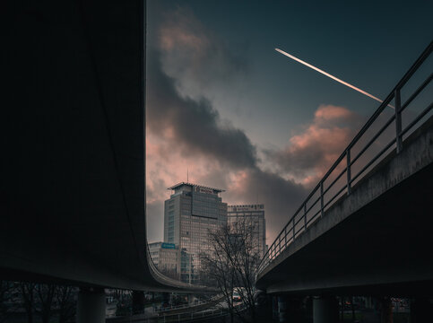 Skyline von Essen am Abend