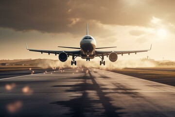 Fototapeta na wymiar Three-dimensional aircraft departing runway. Computer-generated imagery. Generative AI