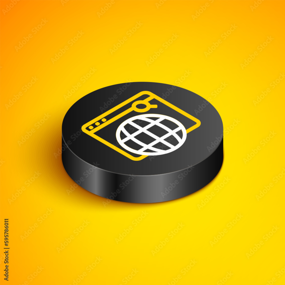 Poster isometric line search engine icon isolated on yellow background. black circle button. vector