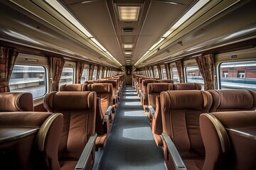 British Rail First-Class Interior, Luxury Train Travel, Comfort and Sophistication, Modern Amenities, Premier Service, Generative AI