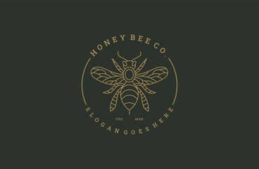 Vintage Honey Bee Logo Template Illustration Vector Graphic Download icon .