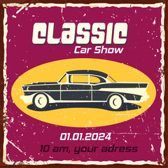 Classic car vintage poster. Retro car banner, flyer concept. 