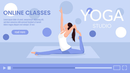 Obraz premium Online sport classes banner, web, landing page concept with woman doing exercises.
