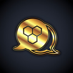Obraz premium Gold Honeycomb icon isolated on black background. Honey cells symbol. Sweet natural food. Vector