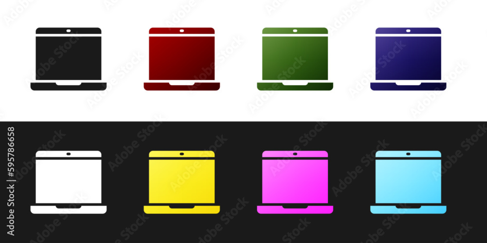 Poster set laptop icon isolated on black and white background. computer notebook with empty screen sign. ve
