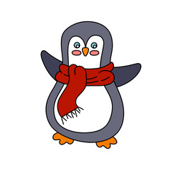 Penguin character Vector color doodle illustration isolated on white background