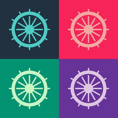 Pop art Ship steering wheel icon isolated on color background. Vector