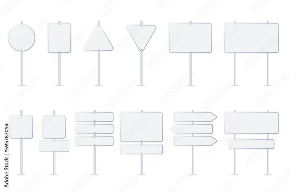 Aufkleber road signs mega set elements in flat design. bundle of white street signposts template with differen