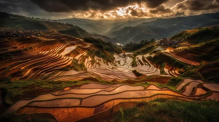 Gardinen Rice terraces of yuanyang in chinese style. Photorealistic design. Mountain landscape background. Rural nature background. © imagemir