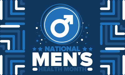 National Men's Health Month in June. Health education program. Celebrated annual in United States. Medical concept. Care and health. Poster, card, banner and background. Vector illustration