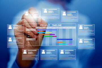  Human resources and management concept. Employee must complete the online survey form. Marked checklist on a clipboard. Banner. Copy space.