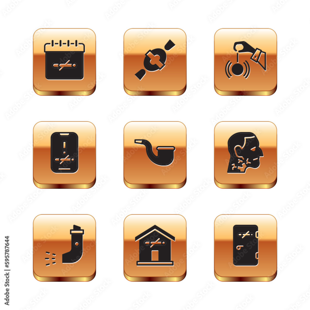 Poster set no smoking days, inhaler, at home, pipe, hypnosis, area and candy icon. vector