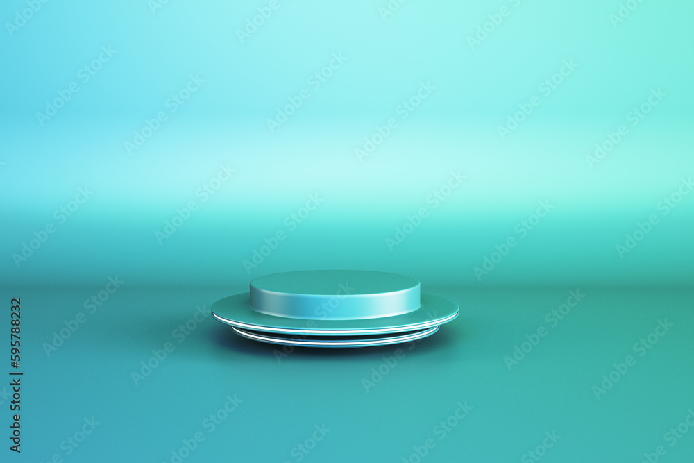 Aufkleber Abstract empty pedestal for product placement and advertisement on gradient blue background with mock up place. 3D Rendering.