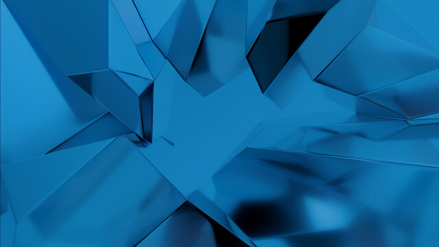Glass Fragments with Colorful Blue hues create a Glossy Tech Wallpaper. Contemporary 3D Render.