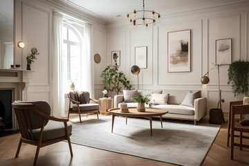 Warm and Inviting Scandinavian Living Room with Cozy Atmosphere and Timeless Design, Generative AI