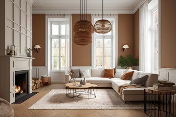 Warm and Inviting Scandinavian Living Room with Cozy Atmosphere and Timeless Design, Generative AI