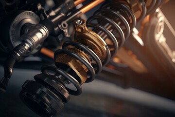3D car suspension with shock absorbers and springs. Generative AI