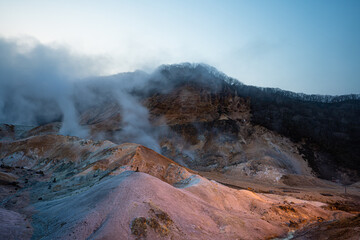 Hokkaido Spring mountain in the fog