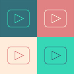 Pop art line Play button icon isolated on color background. Vector