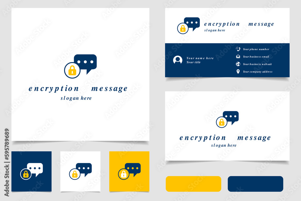 Poster encryption message logo design with editable slogan. branding book and business card template.